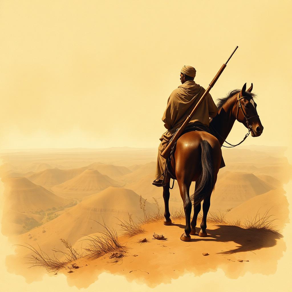 Dhulbahante horseman overlooking the Nugaal — artist's historical impression.